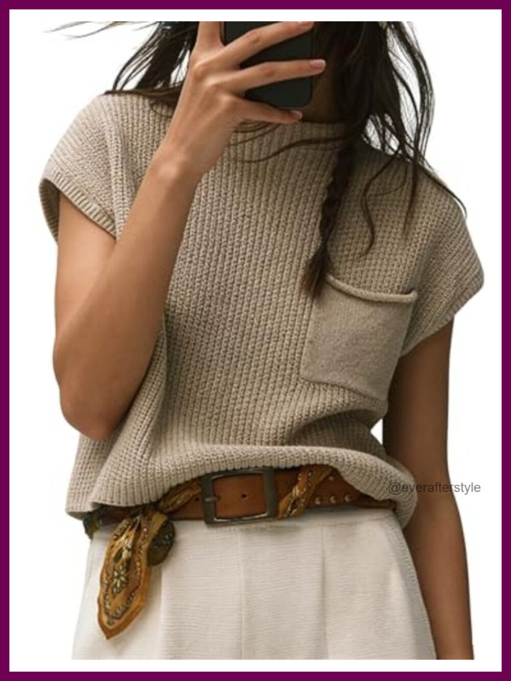 Women's Sleeveless Rib Knit Sweater with Pouch Pocket